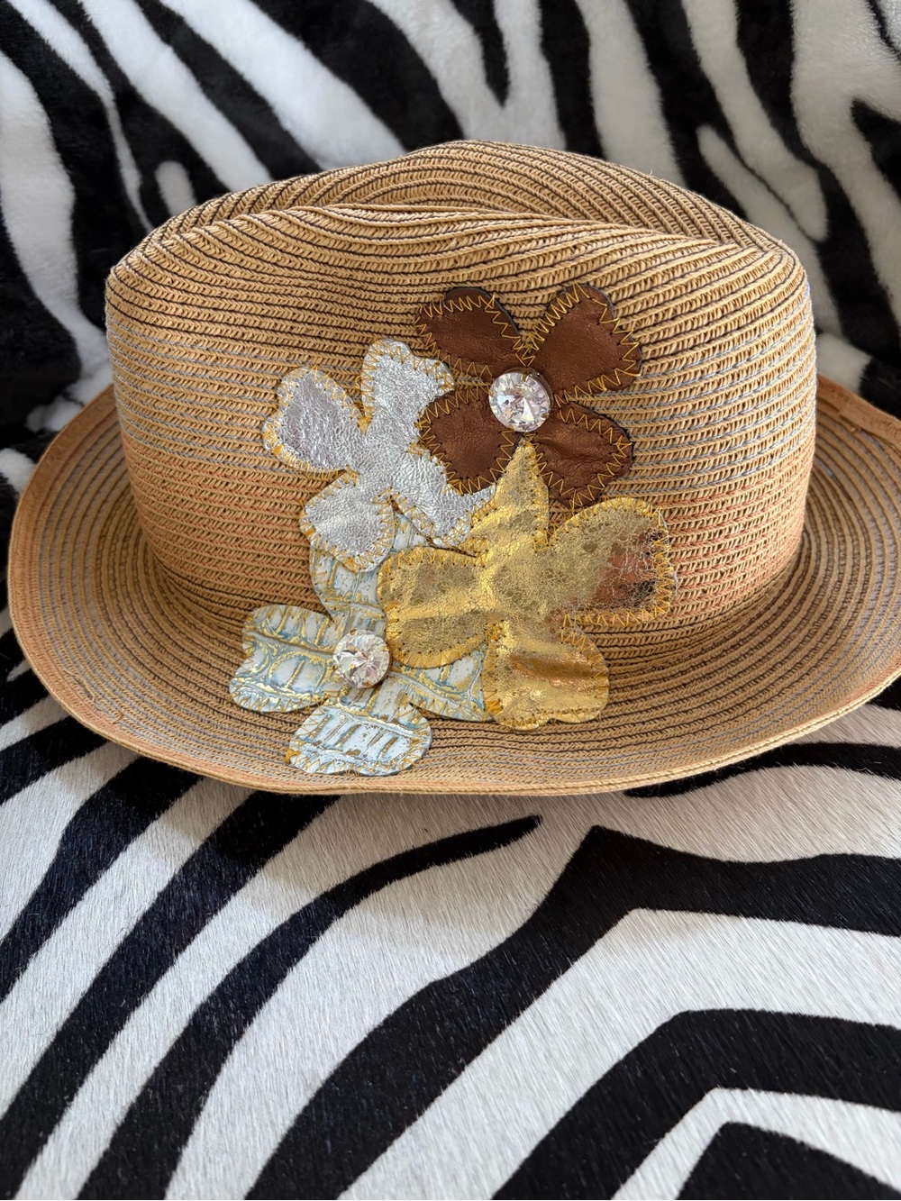 Michele Roy Straw Sun Hat with Black Trim